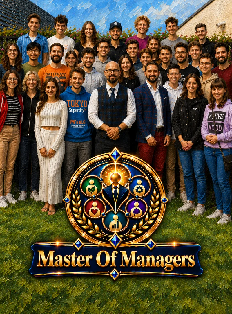 Zdjęcie grupowe uczestników z logo Master of Managers.